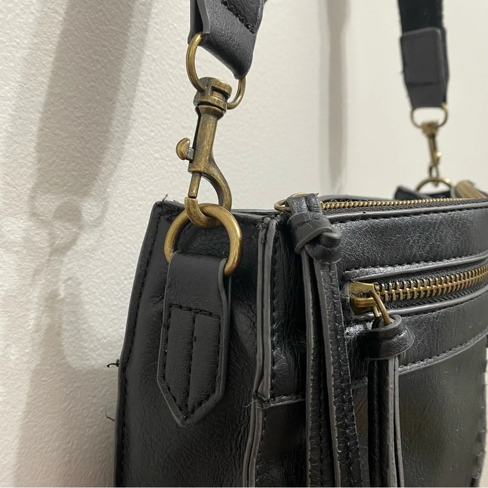 Faux Leather Black Boho Crossbody Bag